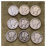 9 Mercury dimes
