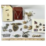 Costume jewelry brooches, pins, and necklaces