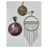3 sterling silver pendants