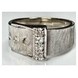 14k white gold buckle ring with diamonds
