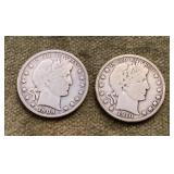 2 Barber half dollars