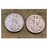 2 Walking Liberty half dollars