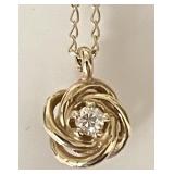 14k gold diamond pendant on fine 14k gold chain