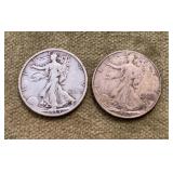 2 Walking Liberty half dollars