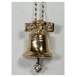 14k Liberty bell pendant on fine 14k gold chain