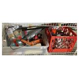 Tote and milk crate w/painting supplies,