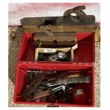 Tool box and contents, wood plane, etc.