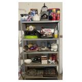 Metal shelf with contents