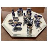 14 Limoges porcelain cobalt blue & gold minis