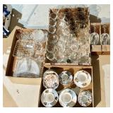 Teacups and saucers & clear glass items