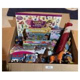Large box of toys, games, books, plush
