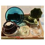 Flat with glass juicers, stoneware cookie jar,