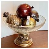 Crackle glass compote with glass fruit