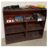 American Flyer plastic train set & bookcase