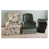 2 upholstered chairs, dented file cabinet