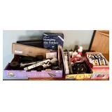 3 boxes of office supplies, hanging folders,