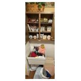 Contents of mudroom cabinet, work sink,