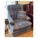 Plaid upholstered armchair
