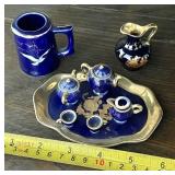 8 Limoges porcelain cobalt blue & gold minis