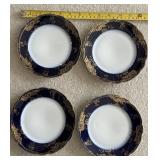 4 Limoges porcelain cobalt blue & gold plates