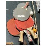 Ping pong table, paddles, balls, net