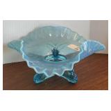 Blue opalescent footed bowl