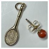 14k gold tennis racquet charm and single earring