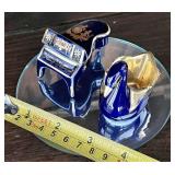 Limoges cobalt blue & gold piano & swan