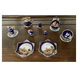 9 Limoges porcelain cobalt blue miniatures