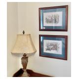 Table lamp and 2 prints