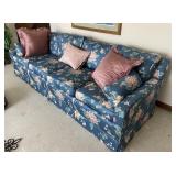 Pink and blue floral 4-cushion sofa 88" long