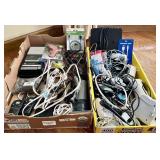 2 flats of wires, cords, chargers, electronics