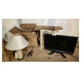 Small TV, West Bend party perk, tureen, lamp