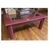 40" square painted coffee table w/glass inserts