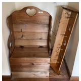 Pine storage bench 24", pine wall shelf 43"