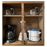 Contents of mudroom cabinet w/coffee pot,