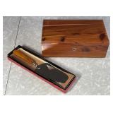 Lane cedar jewelry box, Bakelite cake server