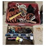 Tote and flat with extension cords, ropes,