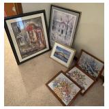 Group of framed wall art with cross stitch