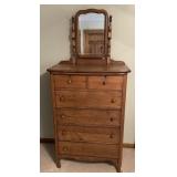 Antique oak highboy with mirror 32x18x47" h