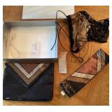 Whiting & Davis mesh evening bag, belt, top