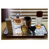 Vanity tray, perfumes, trinket boxes