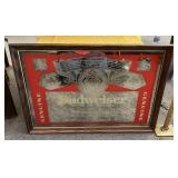 Framed Budweiser beer mirror