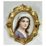 Antique Victorian mini porcelain portrait brooch