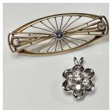 14k brooch and pendant with diamonds