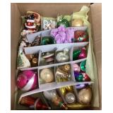 Box of vintage Christmas ornaments