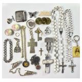 Costume jewelry, crucifixes, scrimshaw, etc.