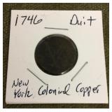 1746 duit NY colonial copper coin