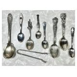 Sterling silver collector spoons and tongs