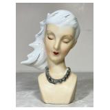 Vintage lady head vase with white hair 4.75"